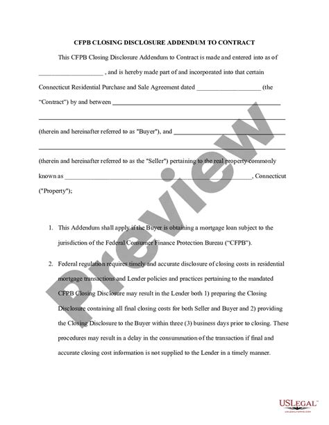 Connecticut Cfpb Closing Disclosure Addendum To Contract Us Legal Forms