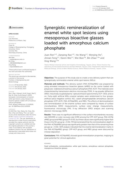 Pdf Synergistic Remineralization Of Enamel White Spot Lesions Using