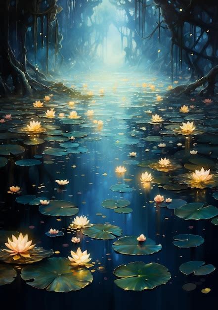 Premium AI Image There Is A Painting Of A Pond With Water Lillies In