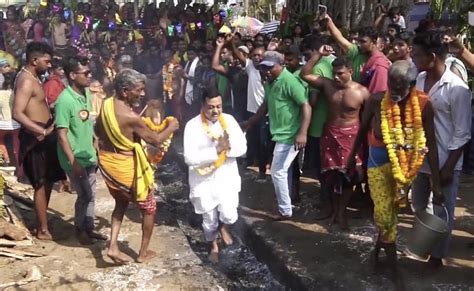 Sambit Patra Of Bjp Walks On Burning Coals And Worships The Goddess Of