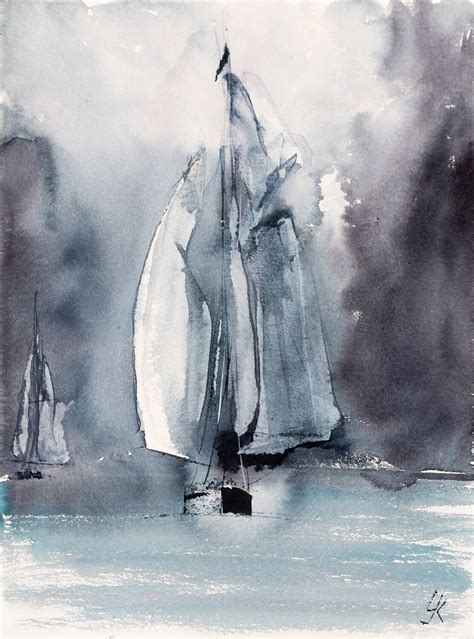 Sailing XVIII De Yuriy Kraft 2018 Oeuvre Sur Papier Aquarelle