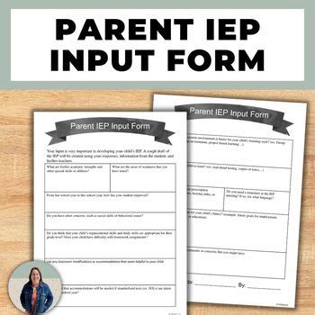 Parent Input Form For IEP Special Education By SPED For Secondary Ed