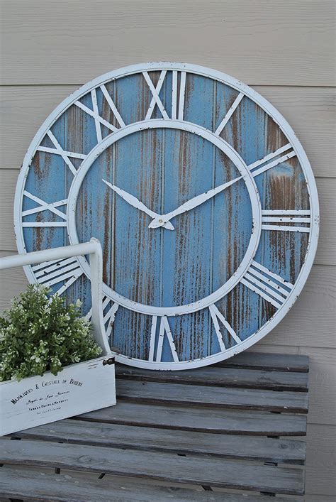 Coastal Wall Clock Metal Solid Wood Noiseless Weathered