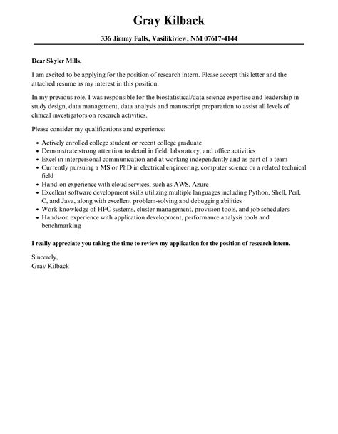 Research Intern Cover Letter Velvet Jobs