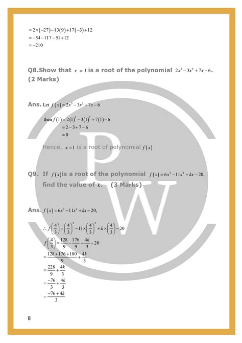 Cbse Important Questions Of Chapter Polynomials Class 9 Pw