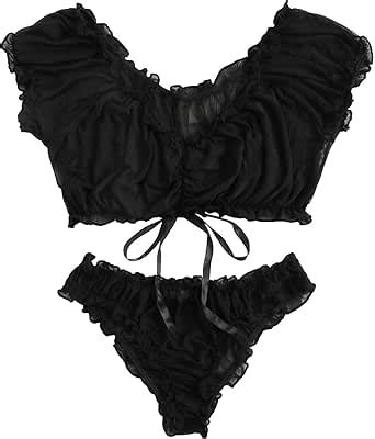 Ztfyklin Sexy Pajamas For Women Mesh Sleepwear Two Sets Nightgown Plus Size Lingerie Solid And