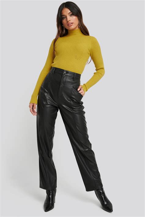 Faux Leather Straight Leg Pants Black Na Kd