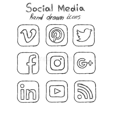 Hand Drawn Vector Illustration Set Of Social Media Sign Icon And Symbol