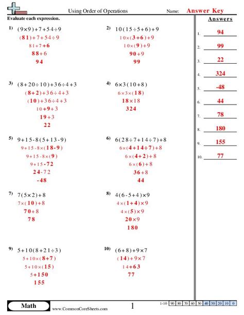 Order Of Operations Worksheet For Solving Equations