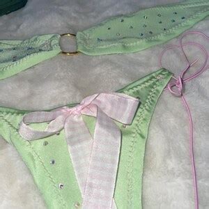 Pistachio Micro Bandeau Bikini Stripper Outfits Exotic Dancewear Set Kawaii Bow Exotic Dance