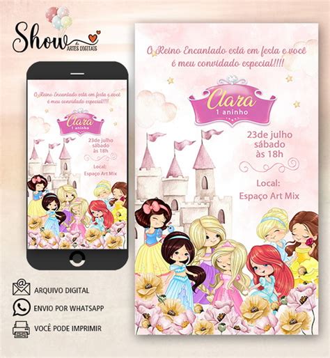 Convite Digital Princesas Disney Elo Produtos Especiais