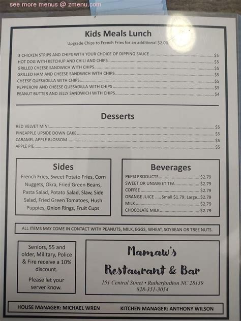 Online Menu Of Mamaws Restaurant And Bar Restaurant Rutherfordton North Carolina 28139 Zmenu