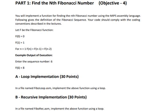 Solved Part Find The Nth Fibonacci Number Objective Chegg