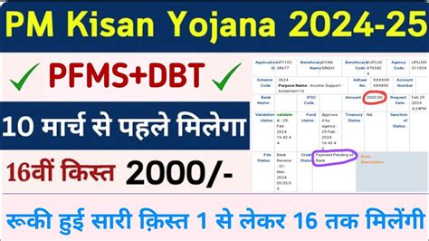 Pm Kisan PFMS DBT Status payment pending at bank 2000 नह मल