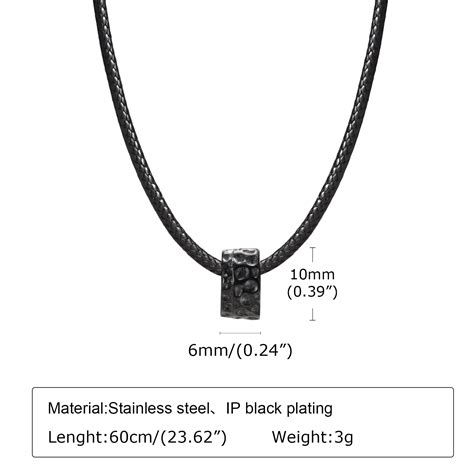 Stainless Steel Hammer Pattern Ring Pendant Necklace Mens Leather Rope