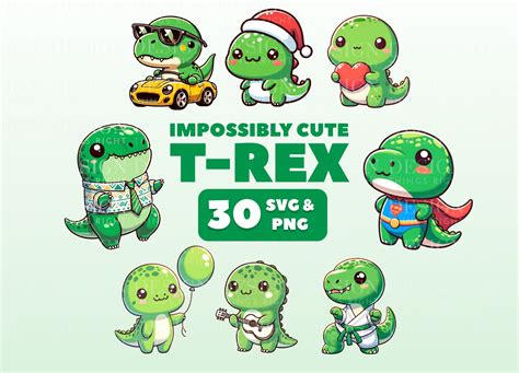 Cute T-rex Clipart Stickers Kawaii Digital Stickers Scrapbooking ...