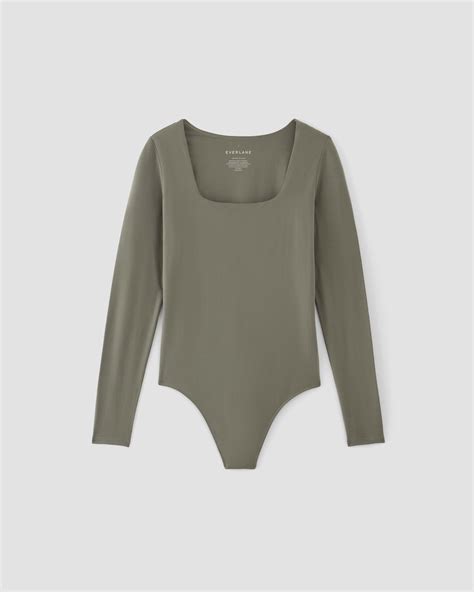 The Long Sleeve Supima® Square Neck Bodysuit Dark Sage Everlane