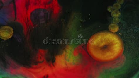 Color Mist Ink Water Bubble Yellow Oil Paint Drop Stock Video Video