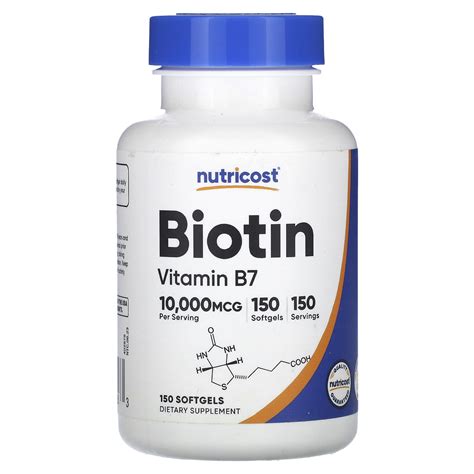 Nutricost Biotin Vitamin B7 10 000 Mcg 150 Softgels