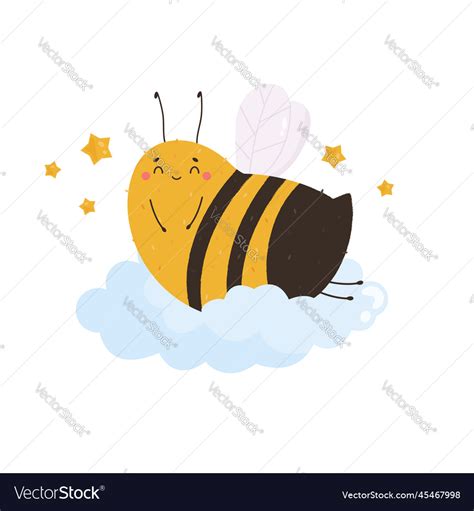 Cute Funny Bee Sleeping On A Cloud Royalty Free Vector Image