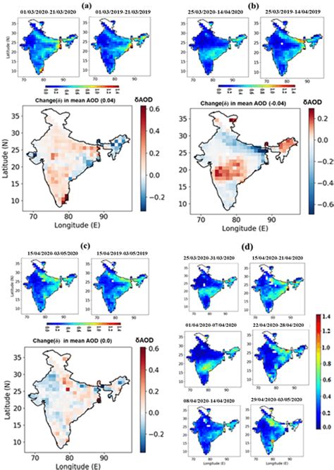 Aqua Modis Derived Time Averaged Aod 550 And Its Difference Maps In