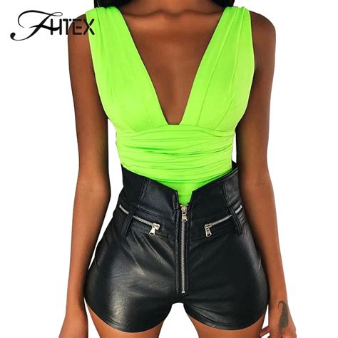 Fhtex Modern Lady Open Back Sexy Bodysuit Elegant Skinny Deep V Neck