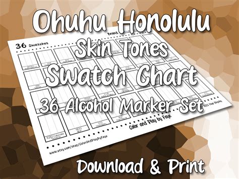 Ohuhu Honolulu 36 Skin Tones Marker Swatch Blank Chart Printable DIY