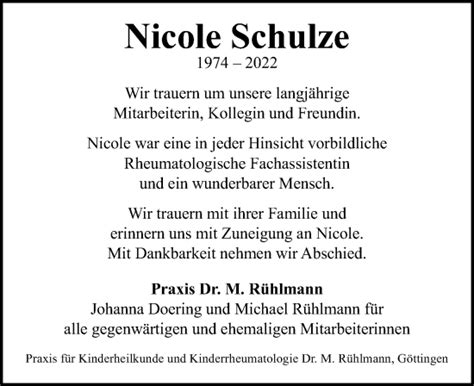 Traueranzeigen Von Nicole Schulze Trauer Anzeigen De