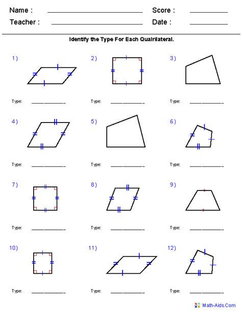 Quadrilateral Worksheets Grade