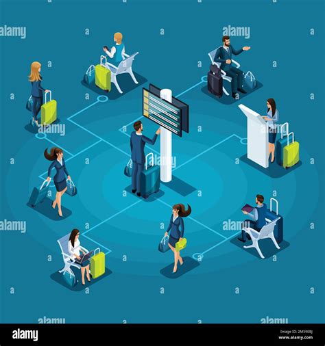 Isometric Infographic Airport Service Concept Passengers With Luggage