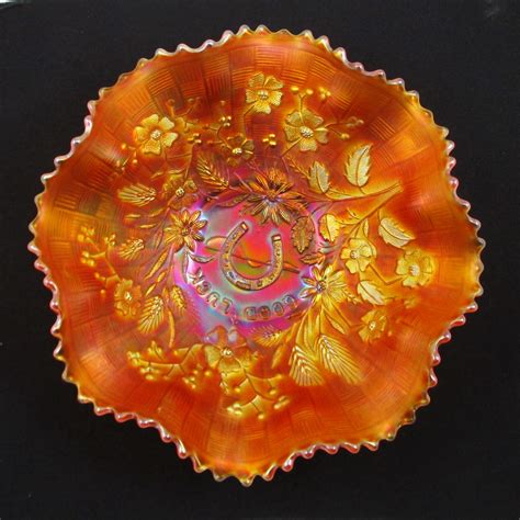 Antique Northwood Pumpkin Marigold Good Luck Carnival Glass Bowl Carnival Glass