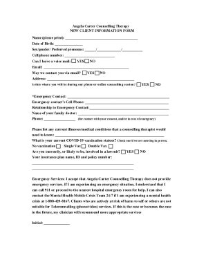 Fillable Online Intake Form Adult Copy Fax Email Print Pdffiller