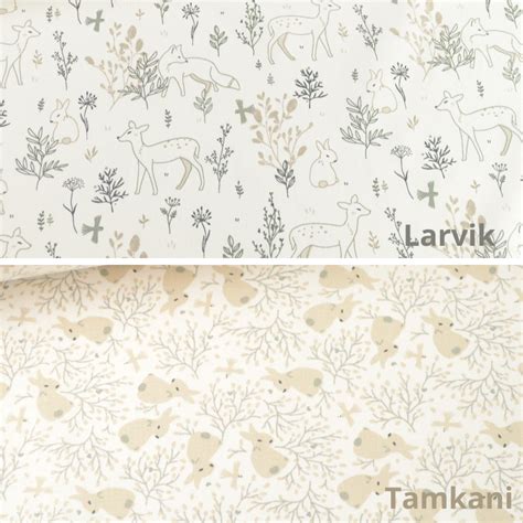 Tissu Coton Larvik Motifs Animaux Et Arbres Fond Blanc Oeko Tex