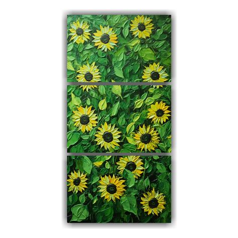 Cuadro Lienzo Tres Artes De Pared Finas Lineas Poder A Girasoles Verdes