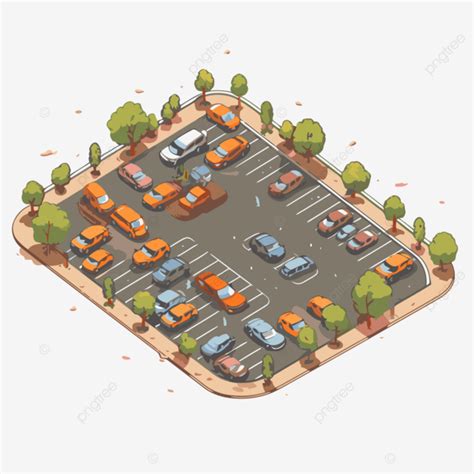 Tempat Parkir Vektor Stiker Clipart Isometrik Tiga Dimensi Mobil Jalan