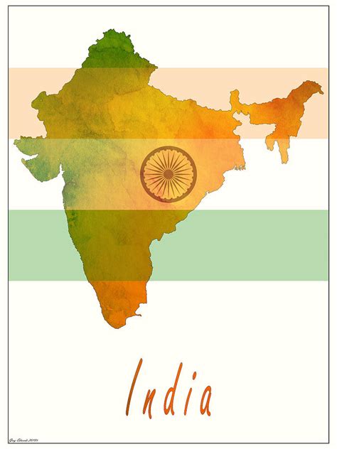 India Watercolor Map Style 1 Painting by Greg Edwards