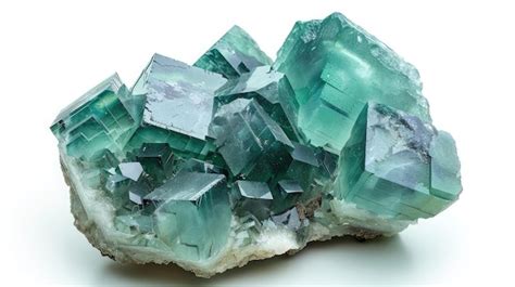 Green Blue Rare Fluorite Mineral Specimen Isolated On White Background