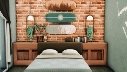 A Bedroom With Brick Walls And A Bed In The Middle Is Decorated With