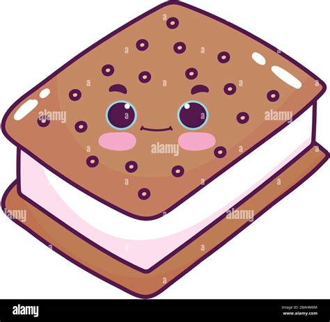 Cute Food Ice Cream Cookie Sweet Dessert Kawaii Cartoon Vector