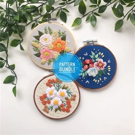 Pdf Pattern Pink Blue Floral Embroidery Pattern Beginner Etsy Canada