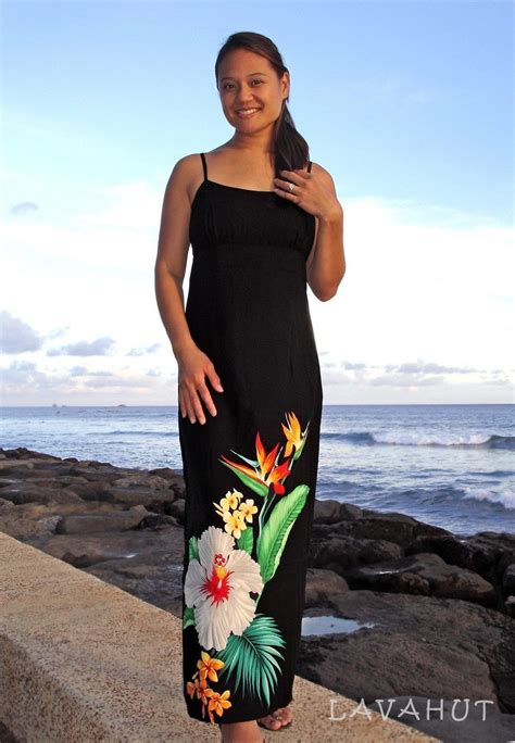 Tropicana Long Hawaiian Dress With Skinny Straps Hawaiian Dress Hawaiian Outfit Polynesian Dress