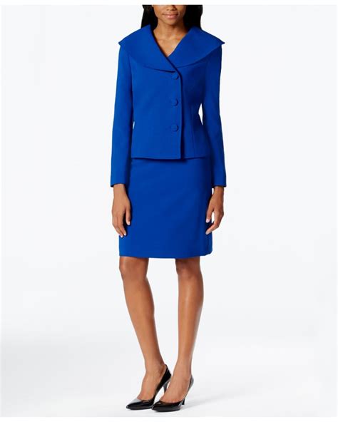 Tahari Asymmetrical Three Button Jacket Skirt Suit In Blue Lyst