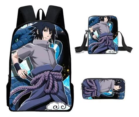 Mochila Naruto Sasuke 3pcs Lancheira Para Meninos E Meni Cor 01