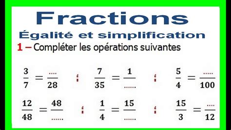 Maths Me Fractions Galit Et Simplification Exercice Youtube