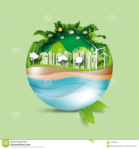 Green Earth And Eco City Concept Stock Vector Illustration Of