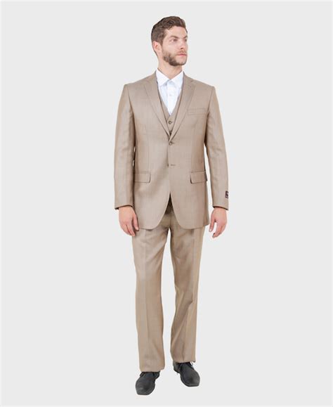 Mens Stone Sharkskin Modern Fit 3 Piece Suit Flex Suits