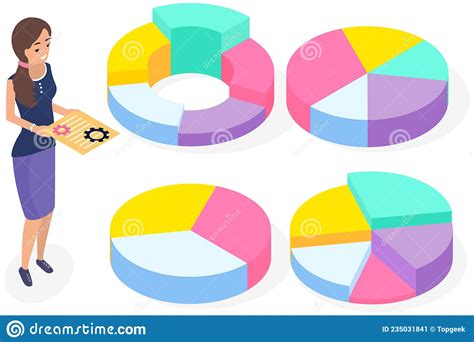 Employee Works With Statistical Indicators In Form Of Pie Chart Data Analysis And Settings