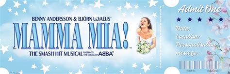 Mamma Mia The Musical Custom Theatre Ticket Fake Ticket Surprise