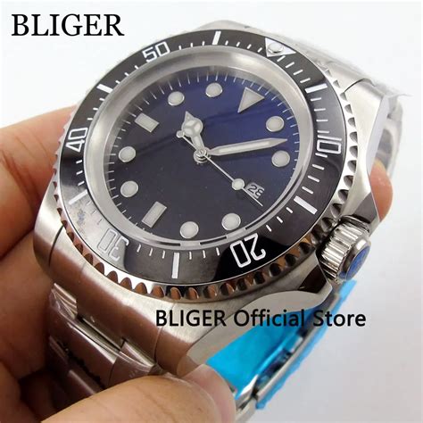 BLIGER reloj mecánico de 44MM para hombre esfera estéril negra y azul