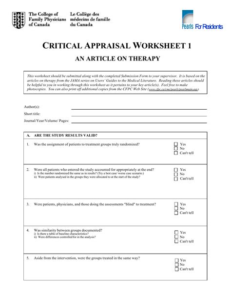 Critical Appraisal Worksheet 1